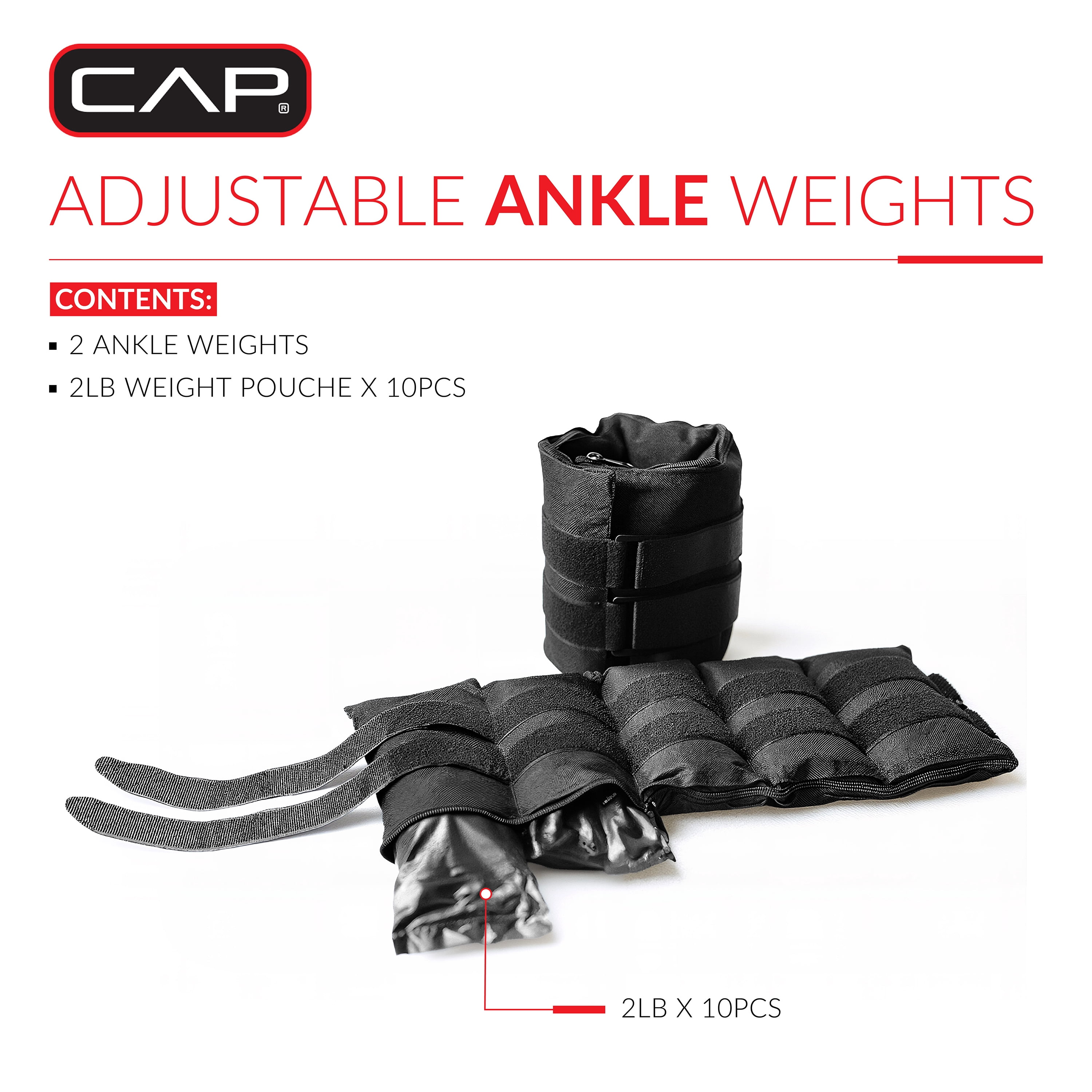 CAP Barbell 20 lb. Adjustable Ankle Weights, (10lb x 2)