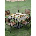 thumbnail image 4 of Outdoor Tablecloth with Umbrella Hole for Patio/Picnic/Party/Camping, Spring Bee Gnomes Waterproof Table Cloth Square Cover Washable, Sunflowers Black Plaid Grey Wooden (54"x 54"), 4 of 8