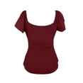 thumbnail image 4 of FUYUDY Women Tshirts Fashion Summer Short Sleeve T-Shirt With Drawstring V Neck Tie Design Casual Solid Color Tee Tops Trendy Female Dailywear, 4 of 5