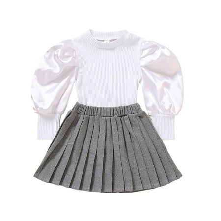 

Honeeladyy Winter Coats Newborn Baby Toddler Girls Suit Mid-high Collar Slim Long-sleeved Bottoming Shirt And Pleated Solid Color Skirt Two-piece White Sales