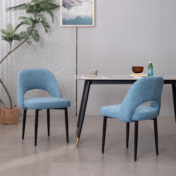 ENYLAY Modern Farmhouse Fabric Upholstered Dining Chairs Set of 2 with Metal Legs & Padded Seat , Blue