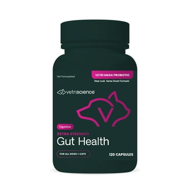 VetriScience Gut Health Extra Strength Probiotic Capsules for Dog & Cat, Unflavored 120 Count Bottle