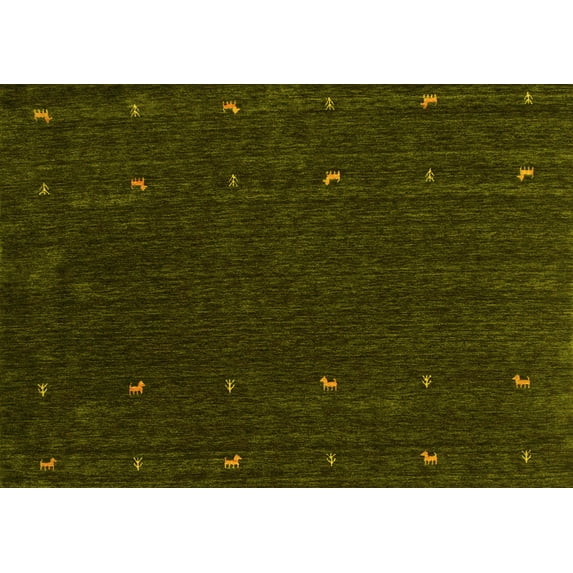 Ahgly Company Machine Washable Indoor Rectangle Abstract Yellow Contemporary Area Rugs, 8' x 12'