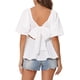 thumbnail image 3 of INSPIRAR CHIC Blusa Peplum de Manga Abullonada con Lazo de Mariposa para Mujeres Cuello Cuadrado M Blanco, 3 of 6