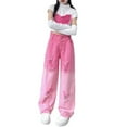 thumbnail image 5 of XIMIN Teens Girls Vintage Ripped Baggy Jeans Wide Leg High Elastic Waisted Denim Pants Cute Streetwear Fashion Trousers with Pockets (Pink, 9-10 Years), 5 of 5