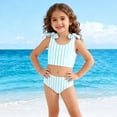 thumbnail image 2 of BOBOGOJP Girls Swimsuit 2 Piece Bathing Suits Fashion Stripe Print Bikini Tankini Swimwear Bow Strap Soft Beach Swimsuit (Light Blue, 4-5 Years), 2 of 6