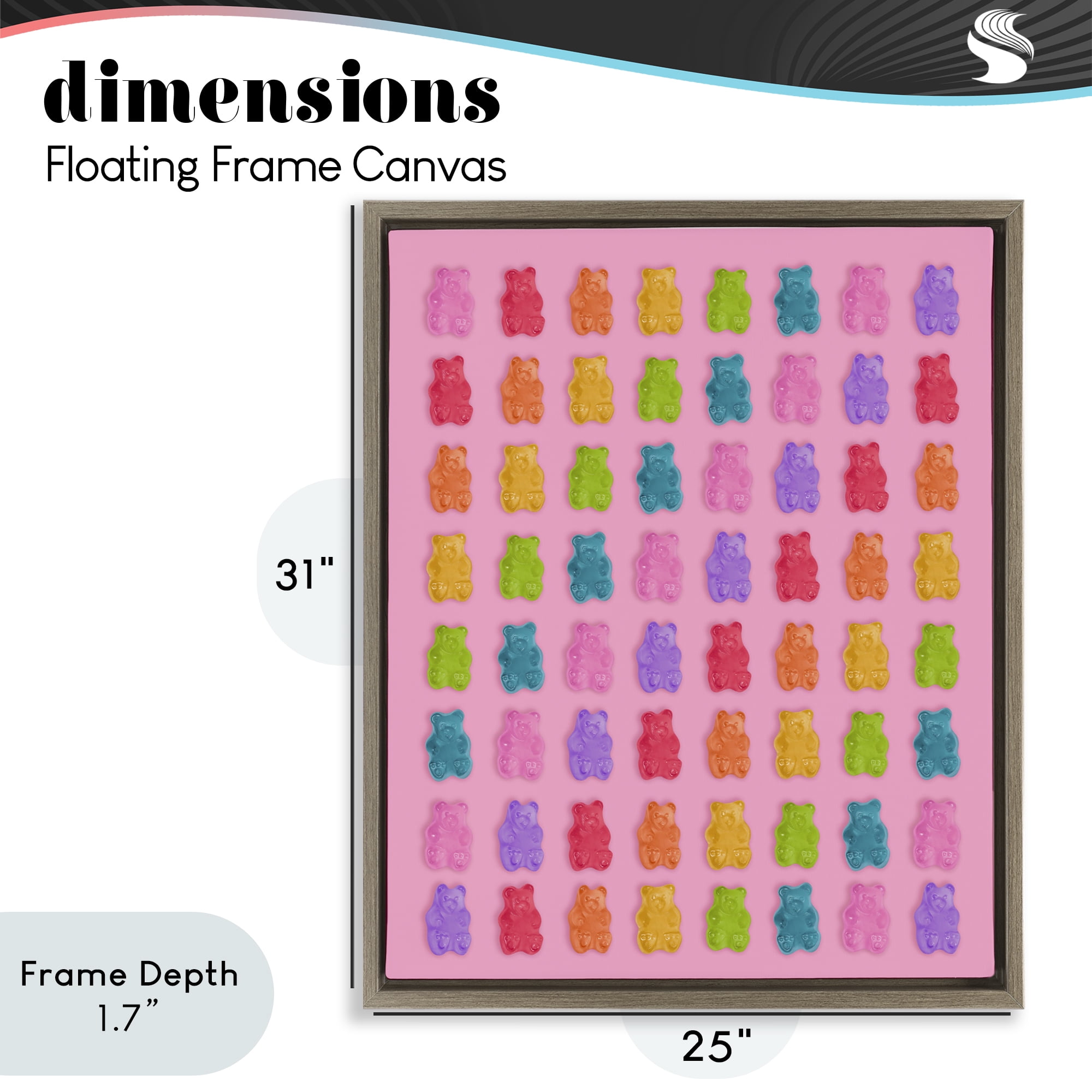 Stupell Industries Rainbow Gummy Bear Candies Brown Framed Floater Canvas Wall Art, design by LISH Creative