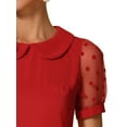 thumbnail image 5 of INSPIRE CHIC Women's Top Peter Pan Collar Mesh Puff Short Sleeve Vintage Polka Dots Blouse S Red, 5 of 6
