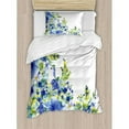 thumbnail image 3 of Watercolor Flower Queen Size Duvet Cover Set, Motley Floret Motifs with Splash Anemone Iris Revival of Nature Theme, Decorative 3 Piece Bedding Set with 2 Pillow Shams, Blue Yellow, by Ambesonne, 3 of 3