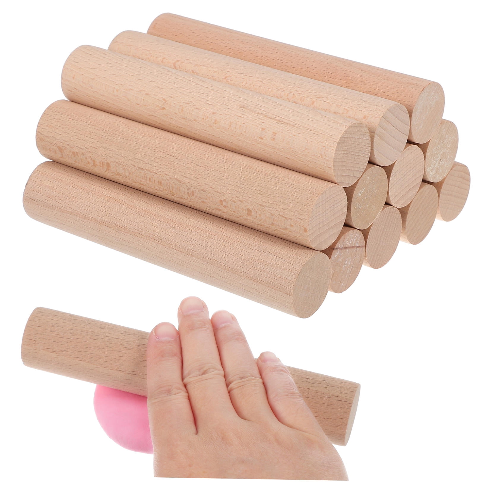 Masteelf Wooden Dowel Rods for Crafts Unfinished Hardwood Sticks with Smooth Finish and Comfortable Grip Beige 12pcs