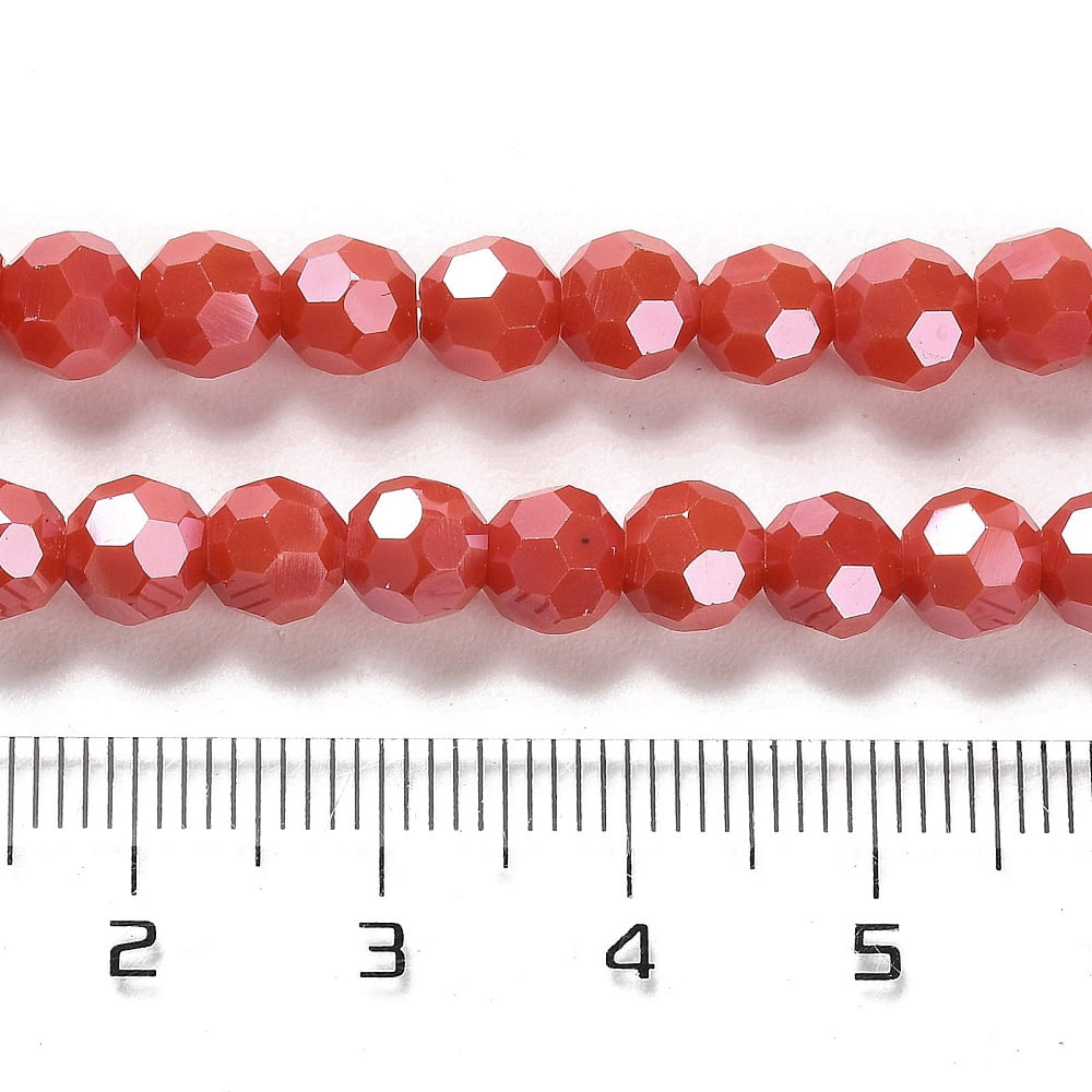 Electroplate Opaque Glass Beads Strands Faceted(32 Facets) Pearl Luster Plated Round FireBrick 6mm Hole: 1mm about 98~100pcs/strand 20.39~20.59 inch(51.8~52.3cm)
