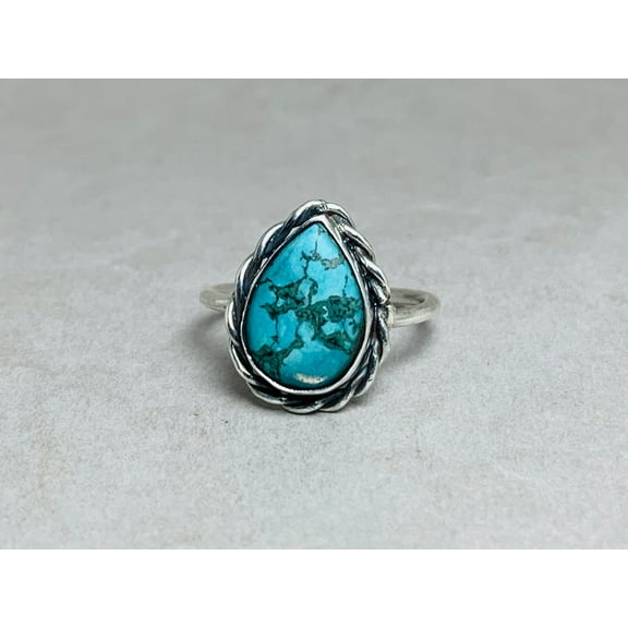 Heaven Crafts Natural Turquoise Ring 925 Sterling Silver Handmade Green Pear Shape Gemstone Gift for Her