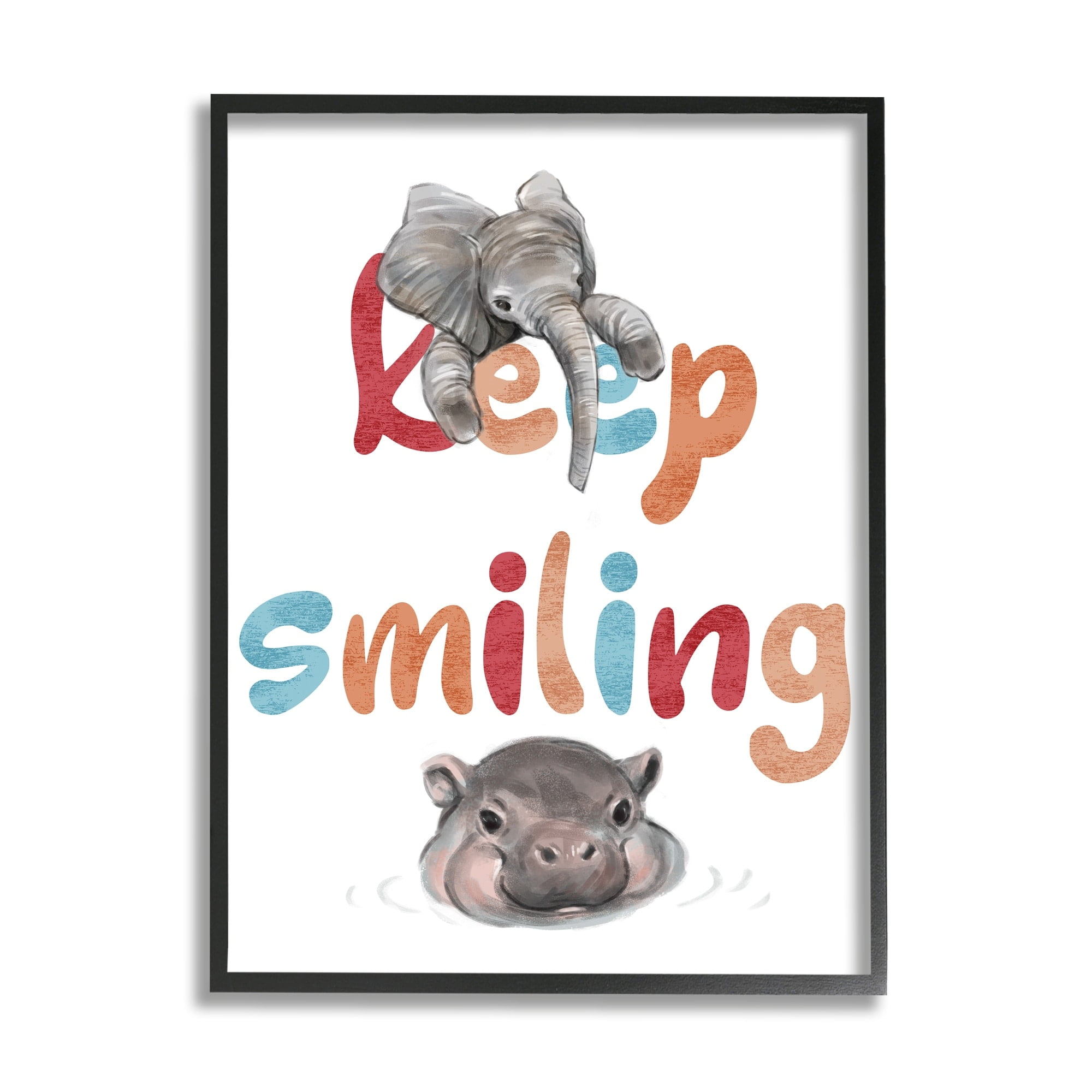 Stupell Industries Keep Smiling Motivational Children's Phrase Baby Elephant Hippo, 24 x 30, Design by Ziwei Li