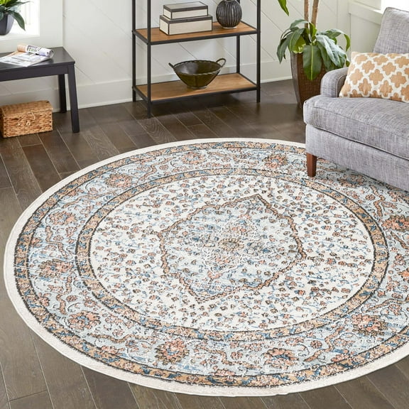 Unique Loom Nyla Collection Area Rug - Winner (7' Round Ivory/Dark Gray)
