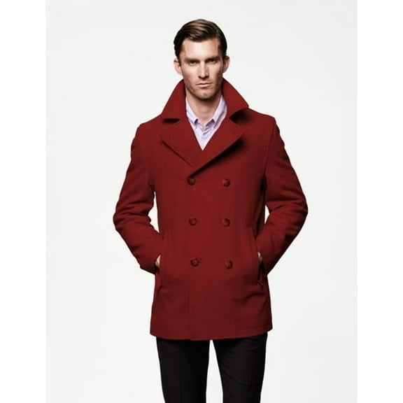 Men's Wool Peacoat Burgundy Double Breasted Coat Private Label