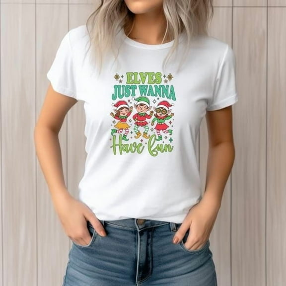SEIKEMS Elves Just Wanna Have Fun Shirt • Funny Christmas Tee • Holiday Party Shirt • Xmas Gift for Her Him • Unisex Crewneck Tee