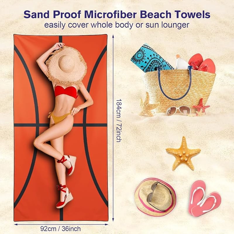 Basketball Printed Beach Towel Oversized 71x36IN Quick Dry Sand-Free Bath Towels for Swim Pool Camping Travel