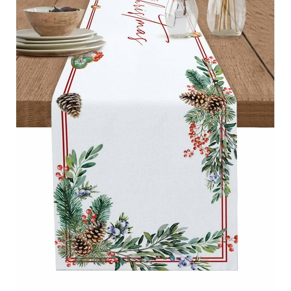 Table Runners 120 Inches Long Dress Scarves, Christmas Farmhouse Coffee/Dining/Kitchen Table Runner for Living Room, Pine Cones Botanical Xmas 13x120 Inch