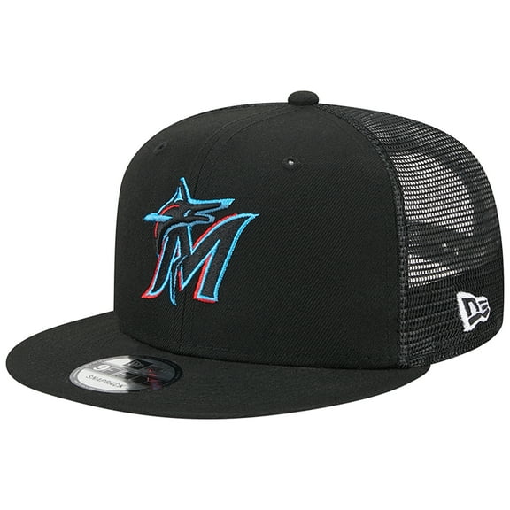 Men's New Era Black Miami Marlins Team Color Trucker 9FIFTY Snapback Hat