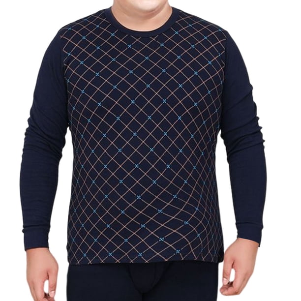 Jumpingount Ropa interior térmica para hombre, Otoño Invierno, alta elasticidad, cómodo, fino, cuello alto, Tops de algodón, resistente al frío, traje Camisetas rejillas/azul oscuro XL Jumpingount AP013270-04