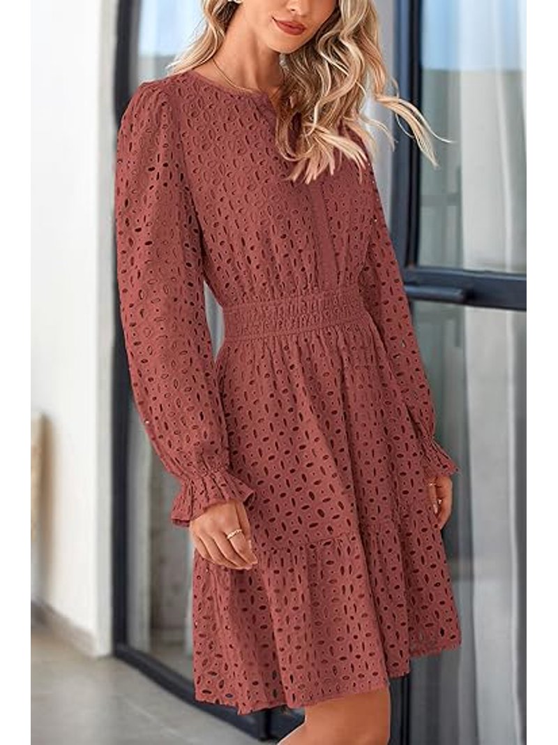 knee length dresses for ladies New & Now Floral Long Sleeve Mini Dress, Plum