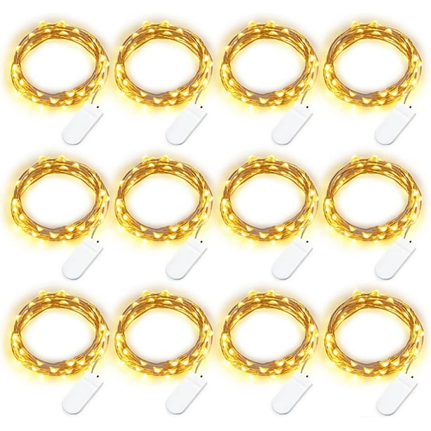 Battery Operated LED String Lights, 12 x 20 Micro LED Copper Wire, Battery Operated, 2m, Small String Lights, Waterproof, for Party, Wedding, Christmas, Decorative Lighting (Warm White)