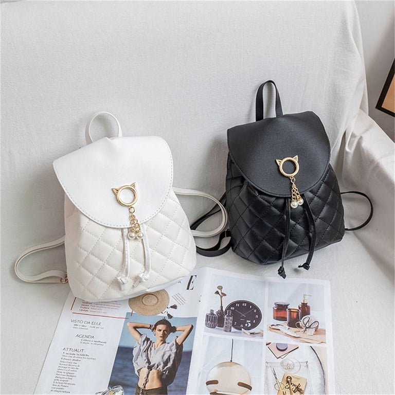 Multifunctional PU Leather Small Backpack - Black & Silver Women main image 4
