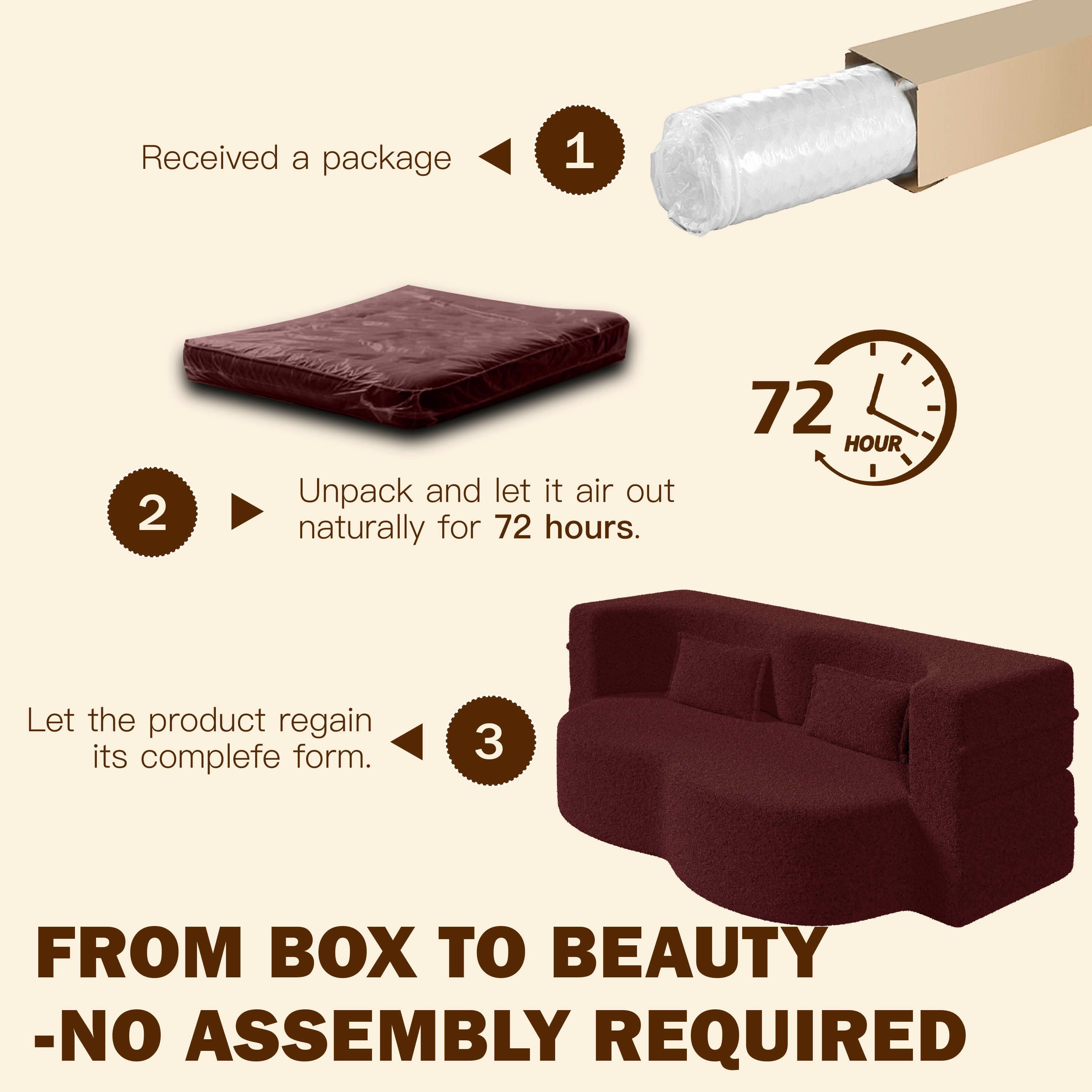 MAYEERTY Sherpa Floor Sofa Bed, Full Size Foldable Foam Sleeper Mattress with 2 Pillows, Zero Assembly Space Saving Guest Bed