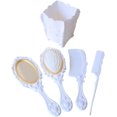 thumbnail image 2 of 5Pcs Vintage Hair Brush Set Hand Mirror Comb Set with Hand Mirror, Detangling Hair Brush, Rat Tail Comb, and Holder with Embossed Flower for All Types (White), 2 of 6