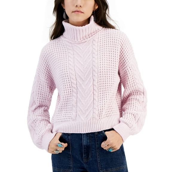 Juniors' Turtleneck Cable-Knit Sweater Lilac Blush S