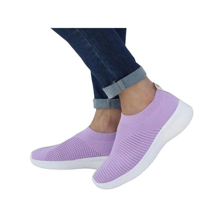 

Lacyhop Ladies Running Shoe Fitness Workout Sneakers Sport Sock Sneaker Athletic Nonslip Walking Shoes Lightweight Breathable Flats Purple 6.5