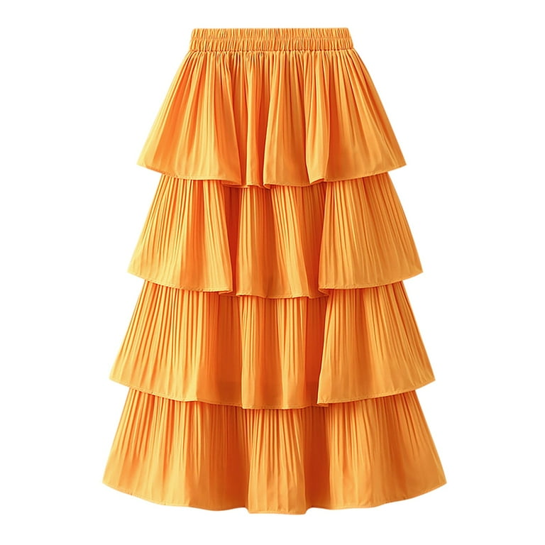 eczipvz Skirts for Women Women s Tea Length Dress Skirt Petite Regular Plus Sizes Orange One Size