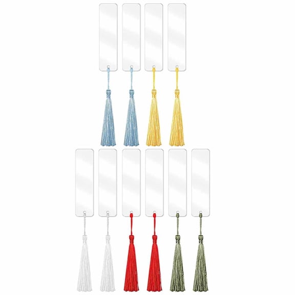 SEIWEI 10PCS Clear Acrylic Blank Bookmark with Tassel DIY Rectangle Bookmark for Teachers Students