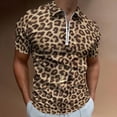 thumbnail image 2 of Leopard Print Men Zipper T-shirt Summer Casual Short Sleeve T-shirt Top, 2 of 7