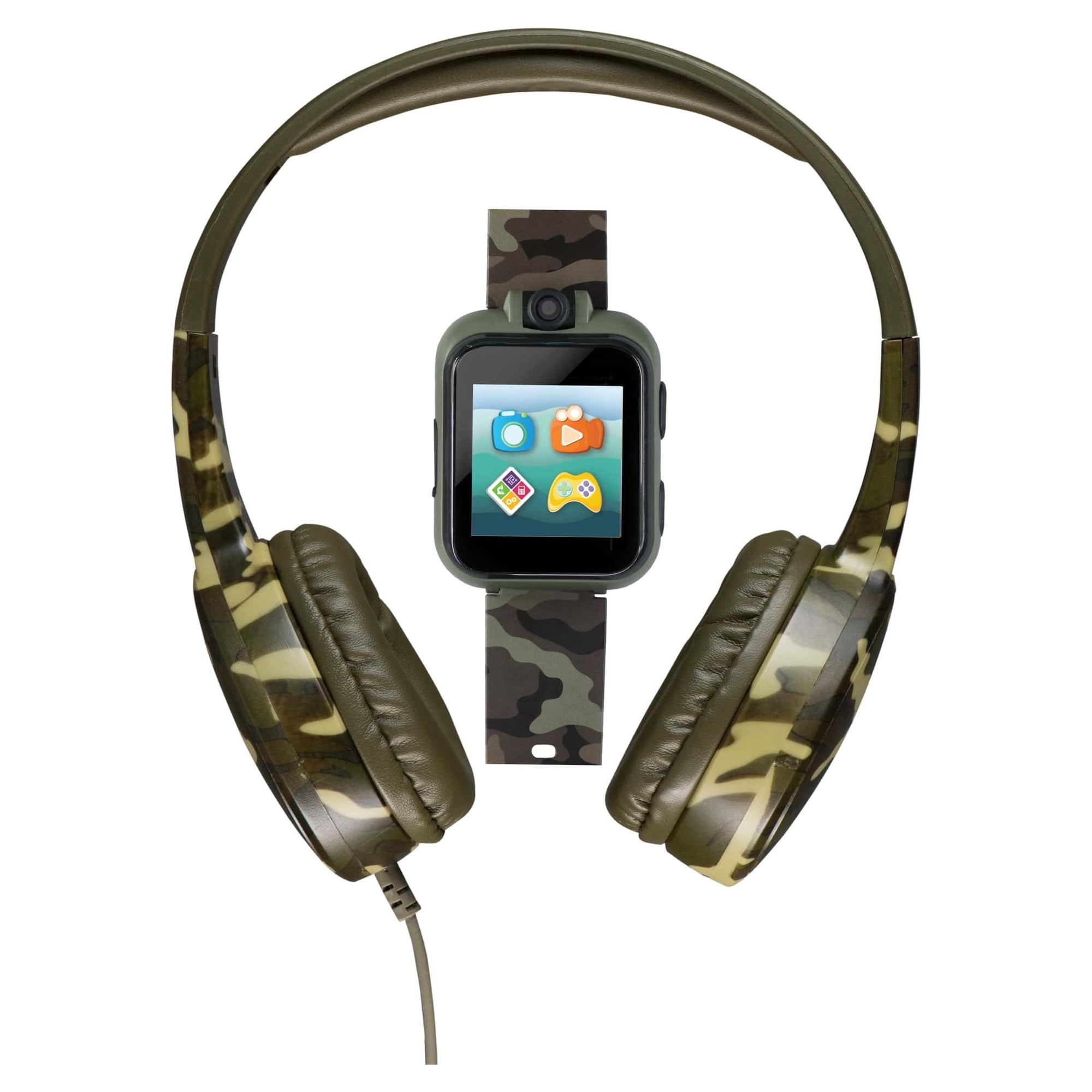 iTech Junior Boys Headphones & Smartwatch Set - Green Camouflage 9196M-40-X53