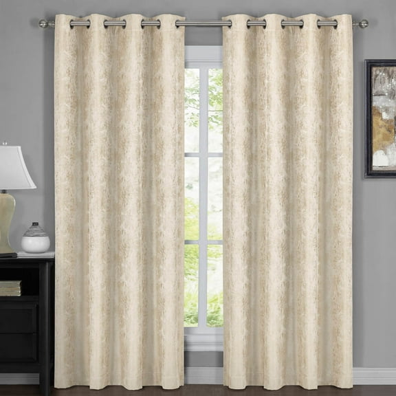 Royal Tradition Contemporary Beige Solid Print Grommet Blackout Curtains, 54” x 108” (2 Panels)