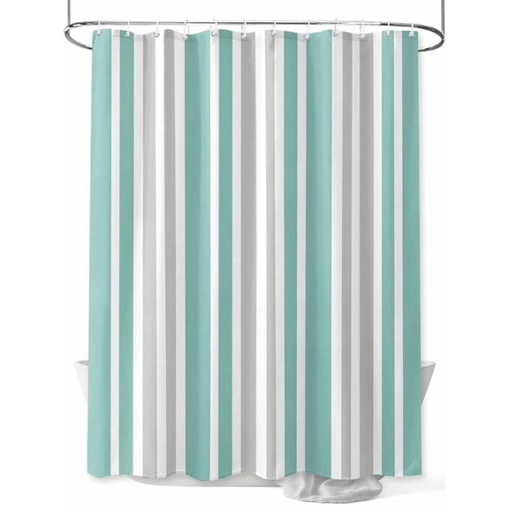 Shower Curtain Teal Stripes Bathroom Curtains with Hooks, Waterproof Fabric Grey Vertical Striped Lines Bath Shower Curtains Set for Bathroom Bathtubs Decor 36x72 Inch