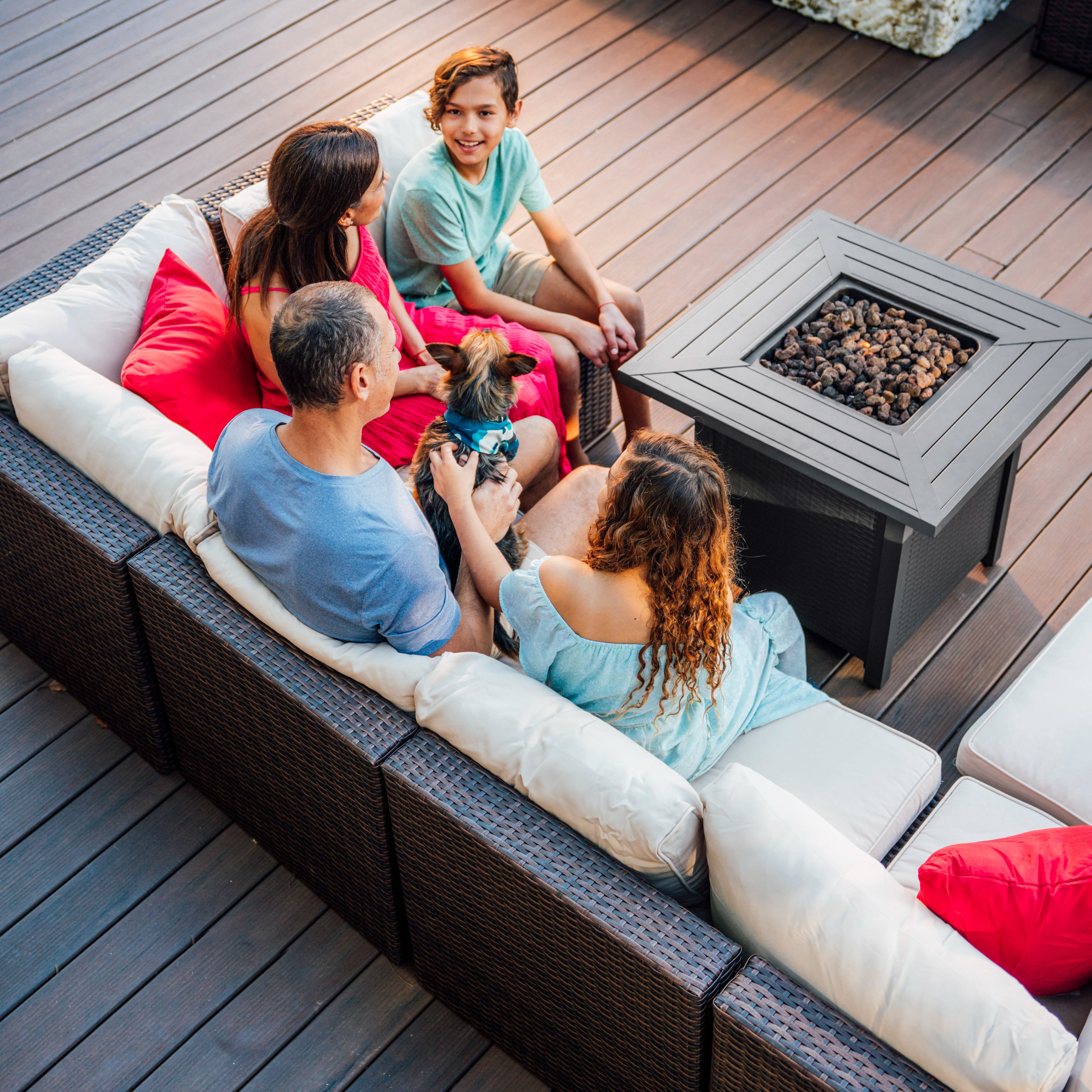 Hearth & HArbors 28” Propane Fire Pit Table for Outside with Lava Rocks, Weatherproof Protective Cover and Electronic Ignition, Gray