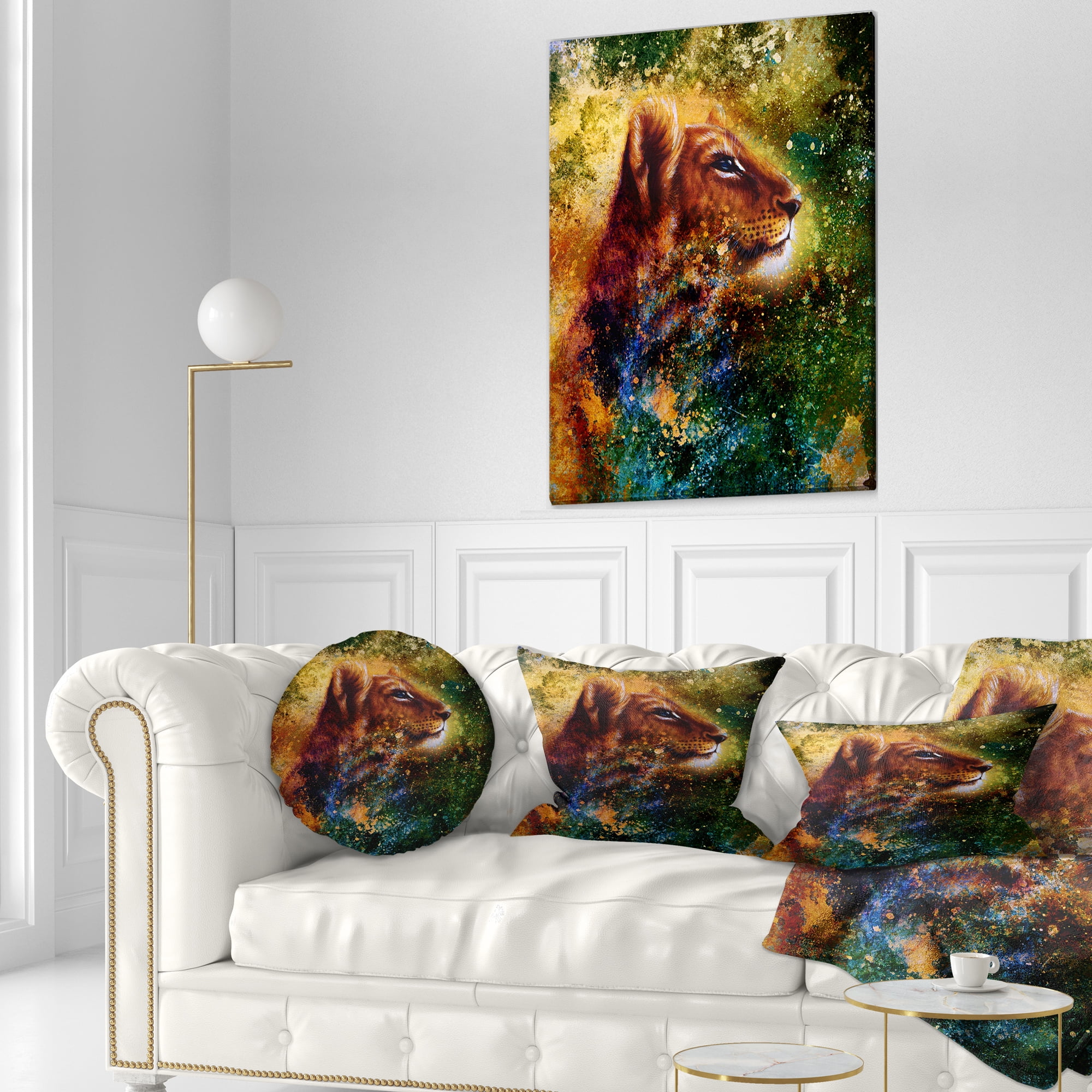 Designart Thoughtful Lion Cub - Animal Throw Pillow - 12x20