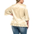 thumbnail image 3 of Lmueinov Womens Satin Summer Tops Plus Size 3/4 Length Sleeve Ruffle Hem Shirts Crew Neck Solid Flowy Casual Trendy Fall Going Out Tops for Women S-5XL, 3 of 4