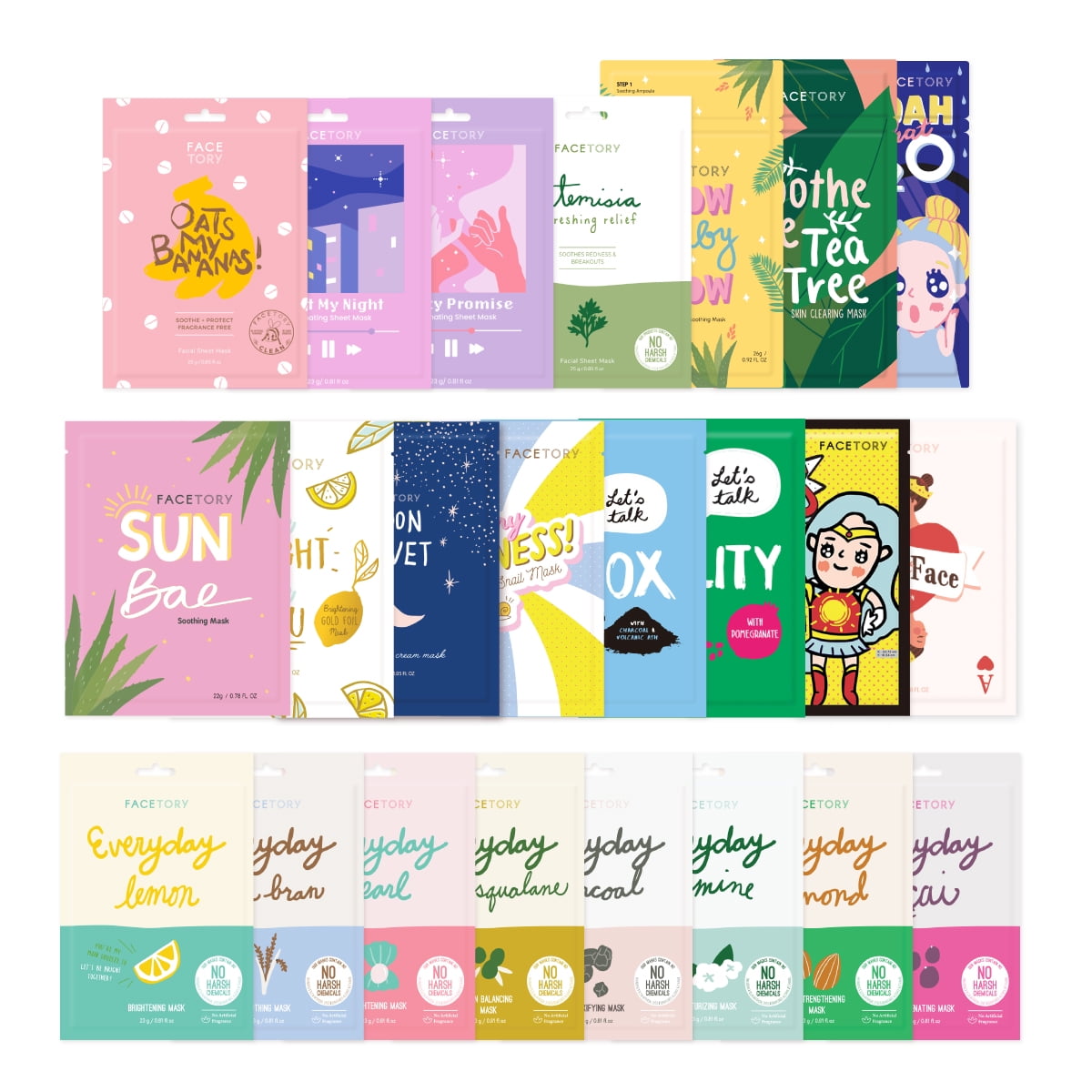 FaceTory 23 Sheet Mask Collection - For All Skin Types, Variety Pack ...