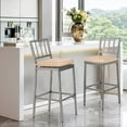 thumbnail image 2 of Metal Dining Bar Stools, Outdoor Bar Height Stool, Indoor Outdoor Stools with High Back & Cushions, Hammered Gray Finish, 29" Barstools for Patio, Bistro, 2 of 7