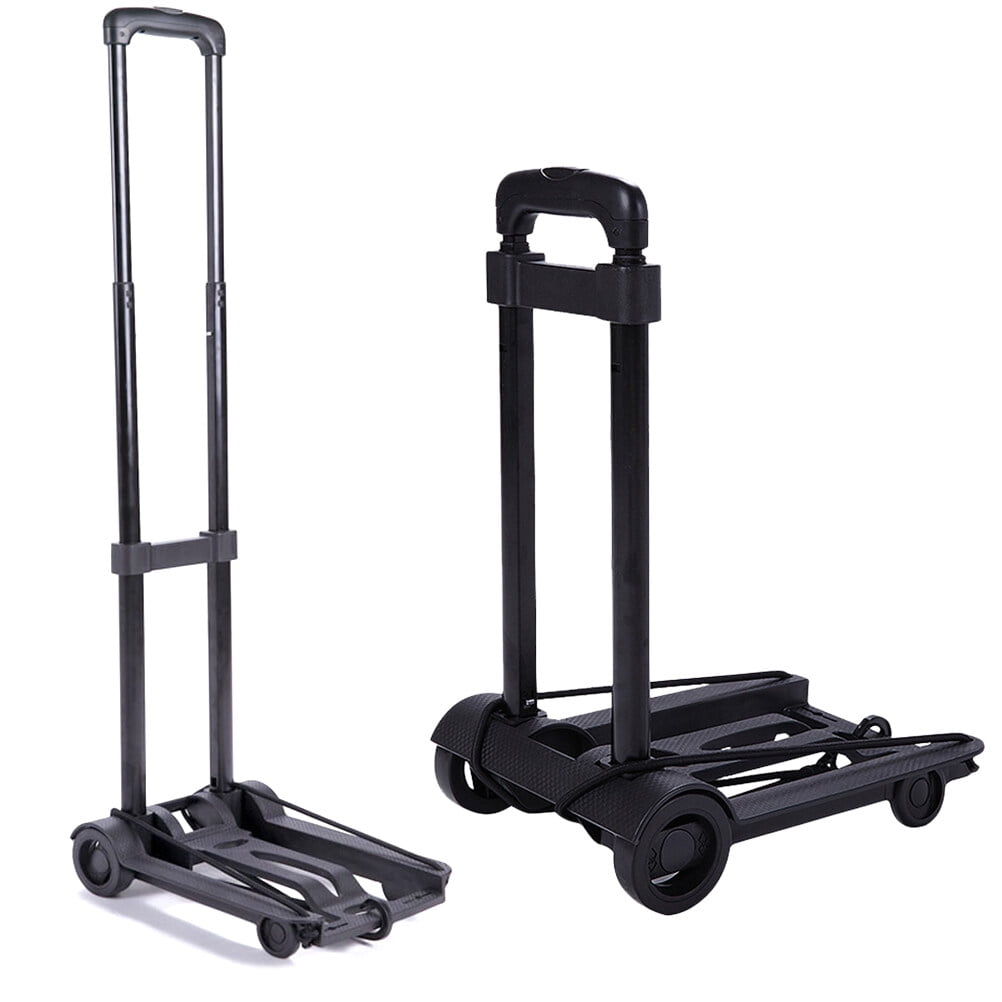 Folding Hand Truck Portable Lightweight Dolly, Utility Cart with Telescoping Handle, 4 Wheels and Bungee Cord for Airport Travel, Moving, Shopping, Home and Office Use