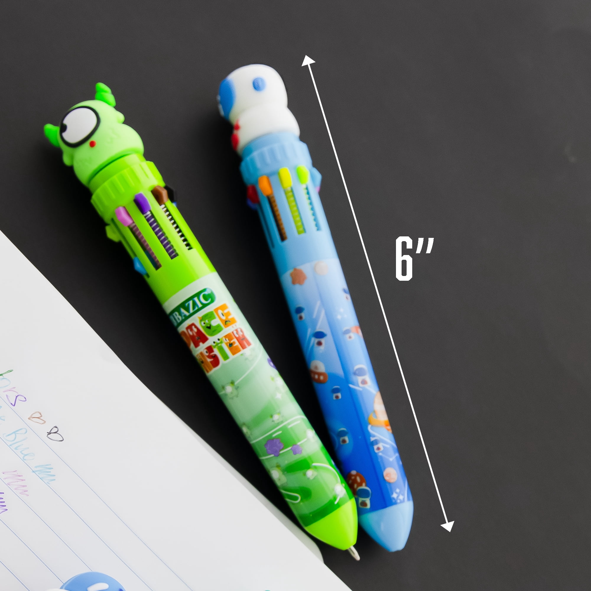 BAZIC 10-Color Ballpoint Pen, 1.0mm Bold Point, Monster Series, Retractable Multicolor Pen, 24-Packs