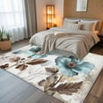 thumbnail image 5 of 8x10 Area Rugs, Vintage Flowers Non-Skid Rubber Backing Large Rectangle Rugs - Living Room Bedroom Home Office, Teal Blue Floral Nature Butterfly Indoor Floor Mat Carpets Washable Rug, 5 of 9