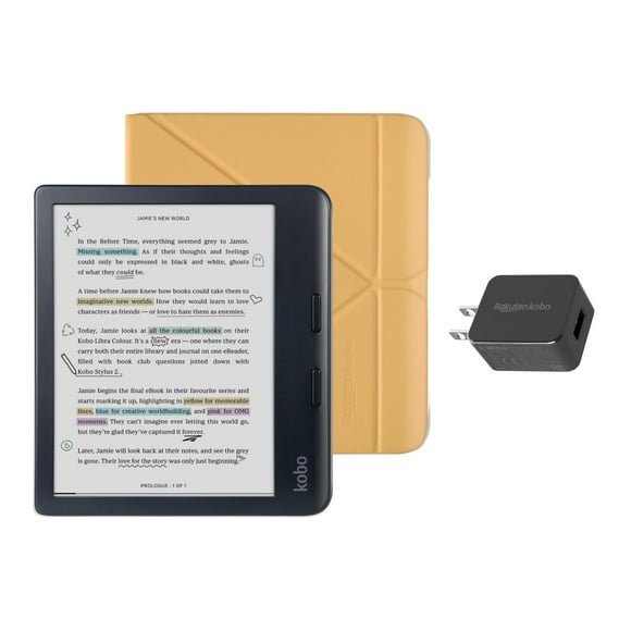 eReader Kobo Libra de color negro con paquete de funda y adaptador de corriente alterna