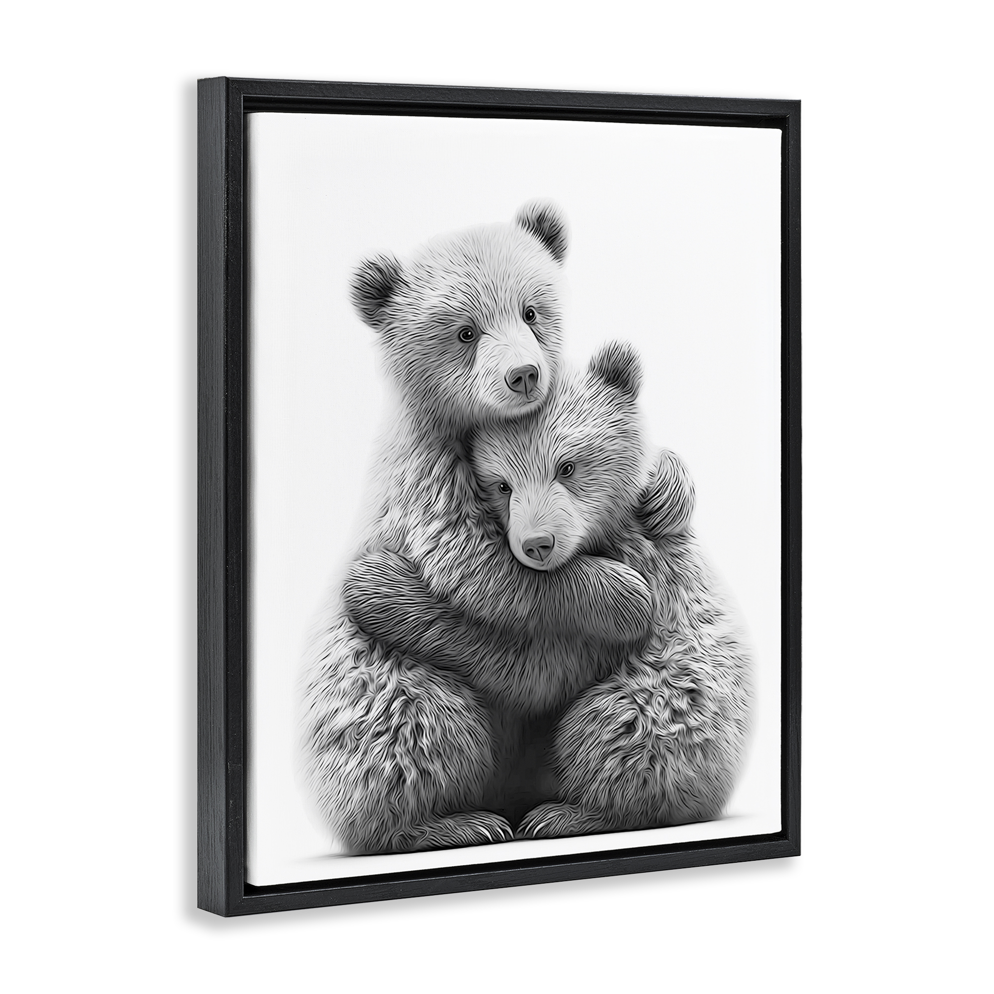 Stupell Industries Two Hugging Bears Animals & Insects Painting Black Floater Framed Art Print Wall Art, 17 x 21