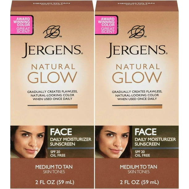 Jergens Natural Glow Face Daily Moisturizer Sunscreen SPF 20, Medium To Tan, 2 Ounce (Pack of 2