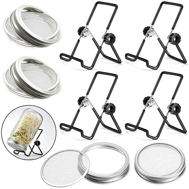 Sprouting Kit, 4 Sprouting Jar Lids Stands for Mason Jar, Growing