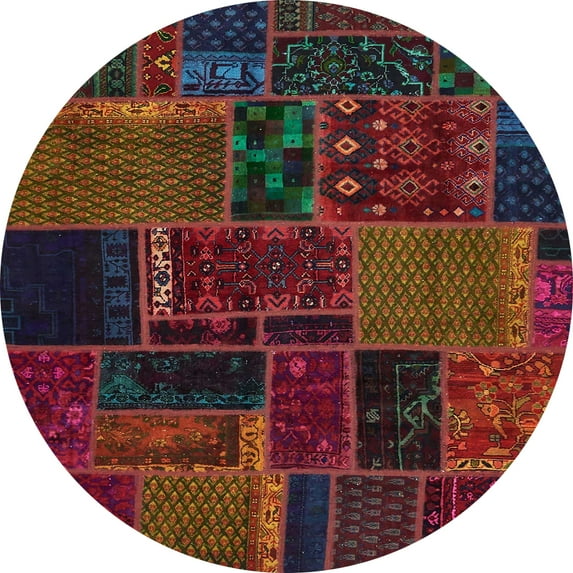 Ahgly Company Machine Washable Indoor Round Abstract Burgundy Red Area Rugs, 6' Round